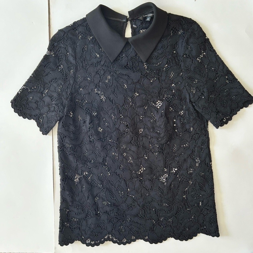 Tara Jarmon Blouse In Black lace collared top - Picture 3 of 9